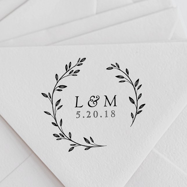 Tampons Encreurs Monogramme de mariage à couronne de feuillage (Créateur téléchargé)