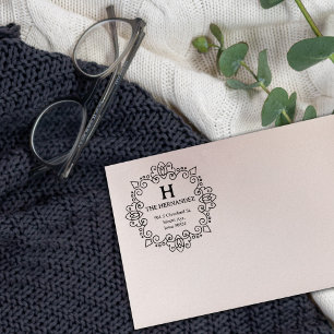 Tampons Encreurs Monogramme moderne Nom personnalisé Adresse de ret