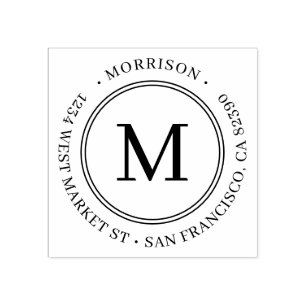 Tampons Encreurs Monogramme Rond Élégant Nom de famille Adresse d