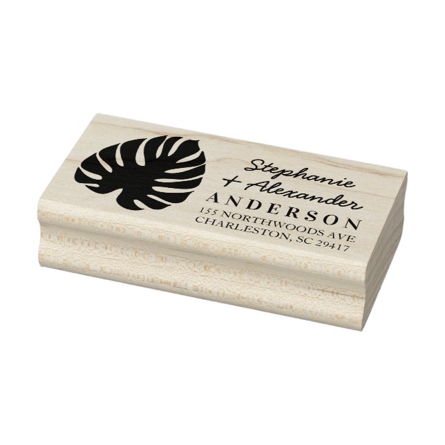 Tampons Encreurs Monstera Leaf Tropical Moderne Adresse de retour T (Tampon)