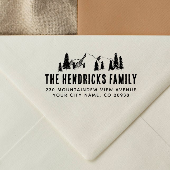 Tampons Encreurs Mountain & Pines Sketch Nom de famille Adresse de  (Rubber Stamp Mock-up)