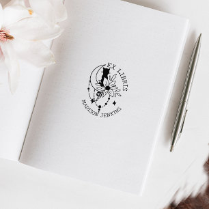 Tampons Encreurs Mystic Moon Chat avec Fleurs, Ex Libris Book