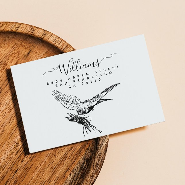 Tampons Encreurs Nesting Modern Script Family Retourner l'adresse (Nesting Bird Modern Script Family Return Address Rubber Stamp. For newlyweds, new house, relocation)