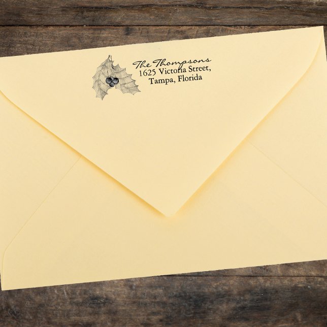 Tampons Encreurs Noël Adresse de retour Greenery Holly (Christmas greenery return address stamp.)