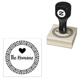 Tampons Encreurs Nom de famille moderne Heart Return Adresse Round