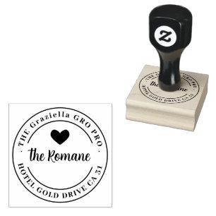 Tampons Encreurs Nom de famille moderne Heart Return Adresse Round