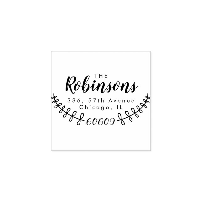 Tampons Encreurs Nom de famille Rustique Script & Feuilles Adresse  (Impression)