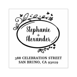 Tampons Encreurs Nom du cadre floral Script & Mariage Adresse de re