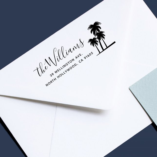 Tampons Encreurs Nom et adresse de retour élégants inspirés de la p (Beach Inspired Elegant Name and Return Address Rubber Stamp)