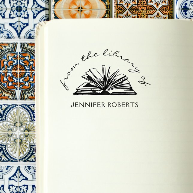 Tampons Encreurs Nom Personnalisé Classique Élégant Du Livre De Bib (Elegant Classic Custom Name From The Library Book Rubber Stamp)