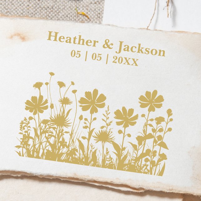Tampons Encreurs Noms de Mariages russes boho romantiques Fleur sau (Romantic Boho Rustic Wildflowers Wedding Names Rubber Stamp.)