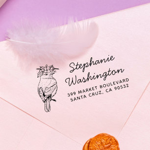 Tampons Encreurs Oiseau Aux Fleurs Nom Script & Adresse de retour