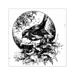 Tampons Encreurs Oiseau mignon victorien avec Holly - Noël vintage