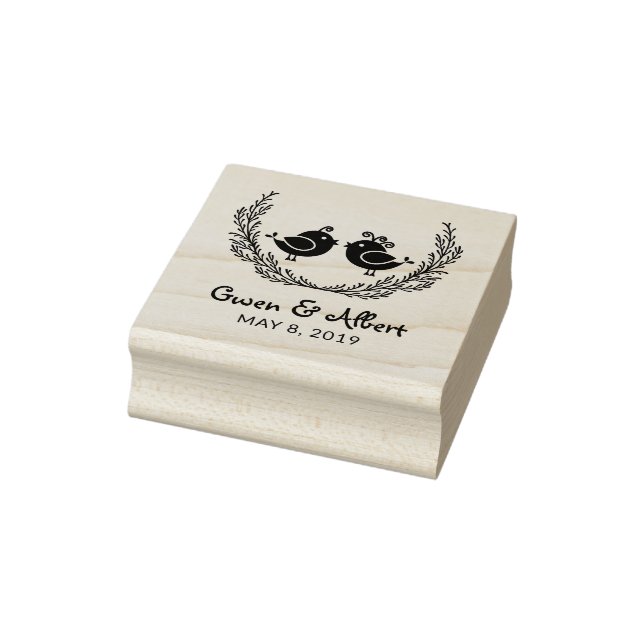 Tampons Encreurs Oiseaux Couple & Twigs Mariage Monogramme (Tampon)