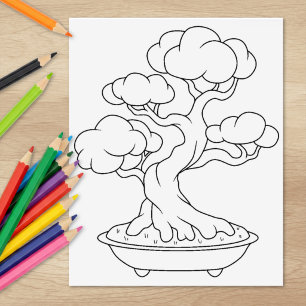 Tampons Encreurs Page de coloriage d'un arbre bonsaï japonais dans