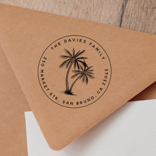Tampons Encreurs Palm Trees Modernes Nom de famille Ronde Adresse d