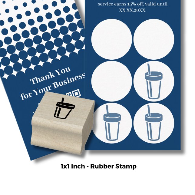 Tampons Encreurs Parceur à paille - Carte de fidélité Smoothie 1 po (Tumbler with Straw – 1" Inch Smoothie Loyalty Card Rubber Stamp)