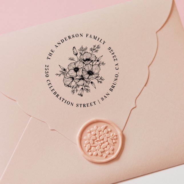 Tampons Encreurs Pavot de Californie | Nom et adresse de retour per (Rubber Stamp Mock-up)