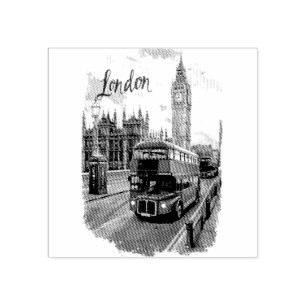 Tampons Encreurs Paysage urbain de Londres avec bus à impériale et