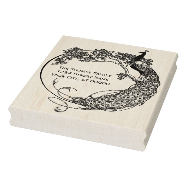 Tampons Encreurs Peacock In Round Frame Art Nouveau Nom Adresse (Tampon)