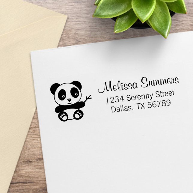 Tampons Encreurs Petit Panda mignon tenant une adresse en bambou (Créateur téléchargé)