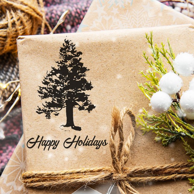 Tampons Encreurs Pine Arbre avec Snow Script Joyeux Noël de vacance (Créateur téléchargé)
