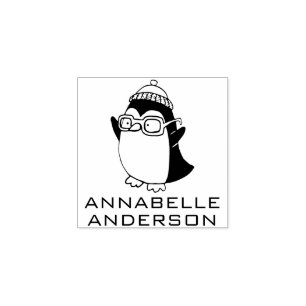 Tampons Encreurs Pingouin avec lunettes Personnalisez le Timbre en