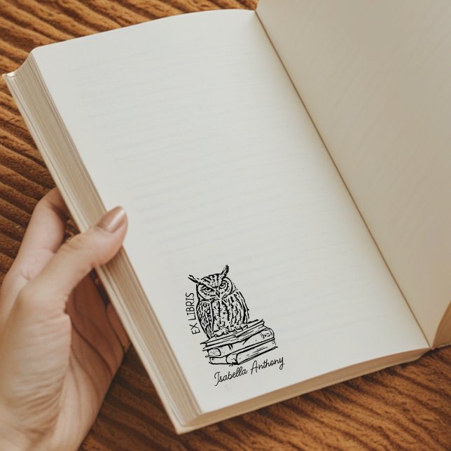 Tampons Encreurs Plaque d'enregistrement moderne Ex Libris Owl (Créateur téléchargé)