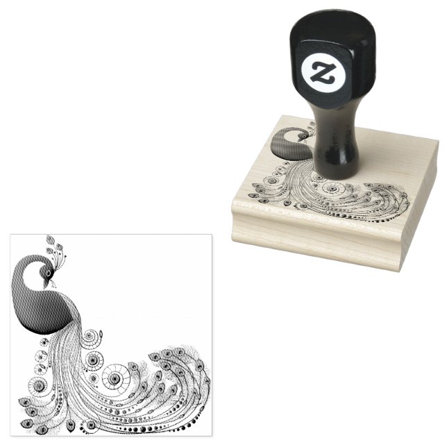 Tampons Encreurs Plumes de queue longue caillouteuse de paon (Tamponné)