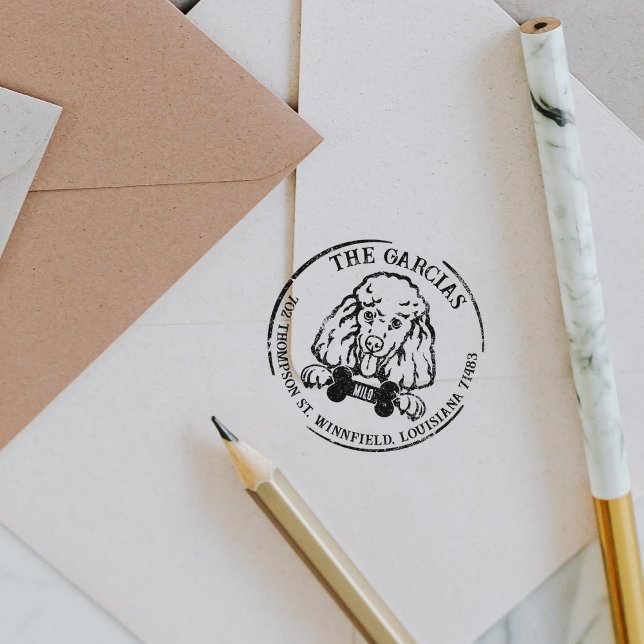 Tampons Encreurs Poodle Chien Famille Adresse de retour (Créateur téléchargé)