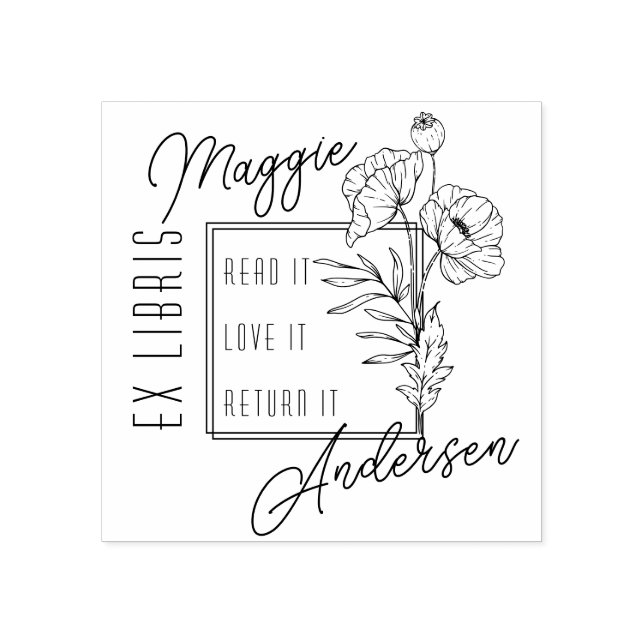 Tampons Encreurs Poppies chic | Nom personnalisé Ex Libris Plaque d (Impression)