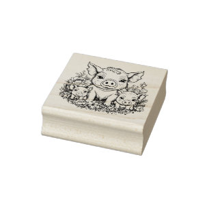 Tampons Encreurs Porcs et cochons mignons en Fleurs