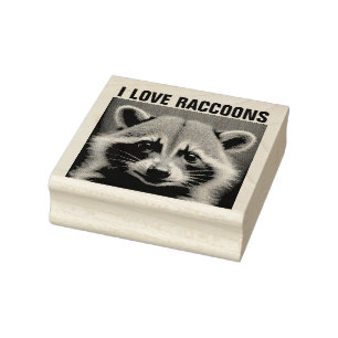 Tampons Encreurs RACCOON 'I LOVE RACCOONS' Timbre en caoutchouc boi
