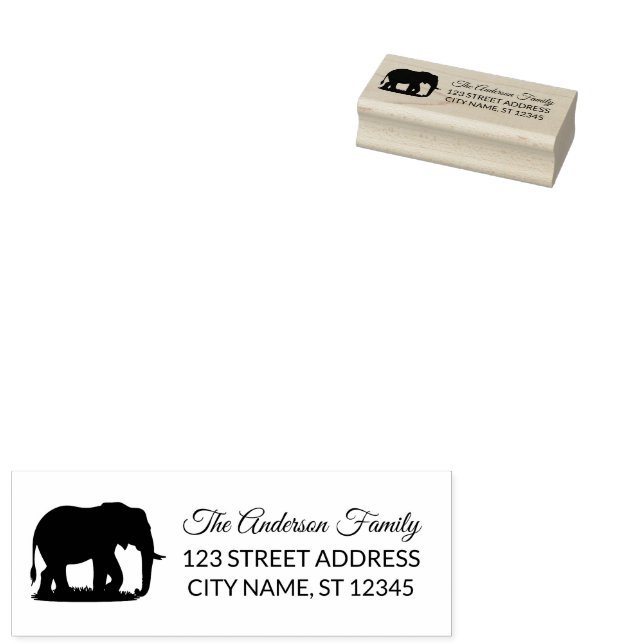 Tampons Encreurs Return Address |  Personalized Elephant Silhouette (Tamponné)