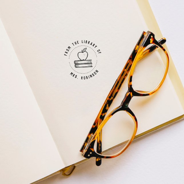 Tampons Encreurs Rond Rustique De La Bibliothèque De Teacher Apple (Créateur téléchargé)