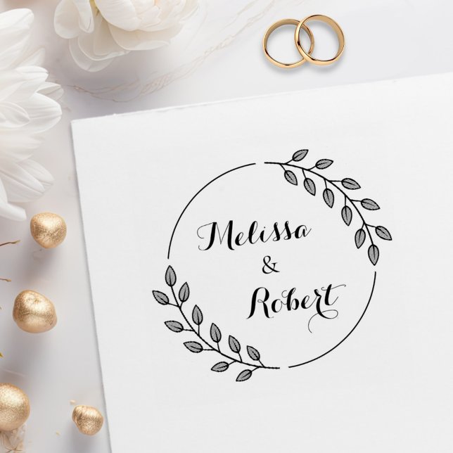 Tampons Encreurs Round Leaves Wreath Custom Names (Créateur téléchargé)