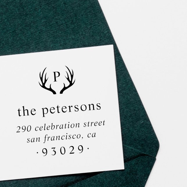 Tampons Encreurs Rustic Antlers Monogram Nom de famille Adresse de  (Créateur téléchargé)