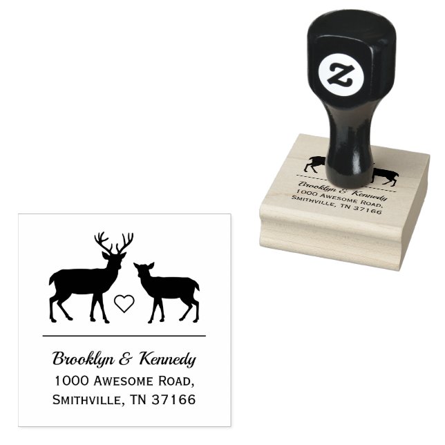 Tampons Encreurs Rustic Deer Mariage Couple Nom Adresse de retour (Tamponné)