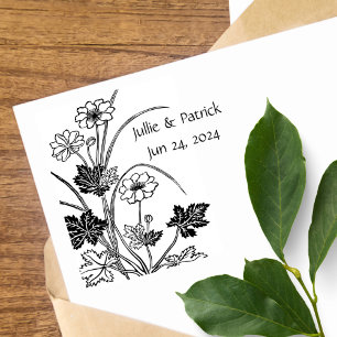 Tampons Encreurs Rustic Floral Couple Wedding Date Wood Art Stamp
