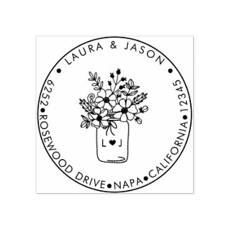 Tampons Encreurs Rustic Mason Jar Floral Monogrammé Adresse de reto