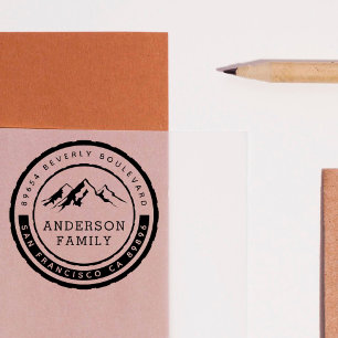 Tampons Encreurs Rustic Mountain Badge Nom de famille et adresse de