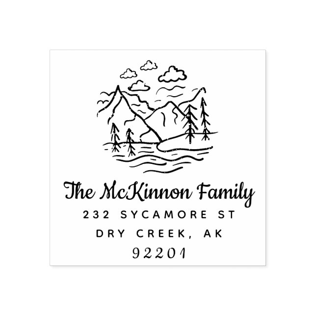 Tampons Encreurs Rustic Mountain Pine Tree Family Adresse de retour (Impression)