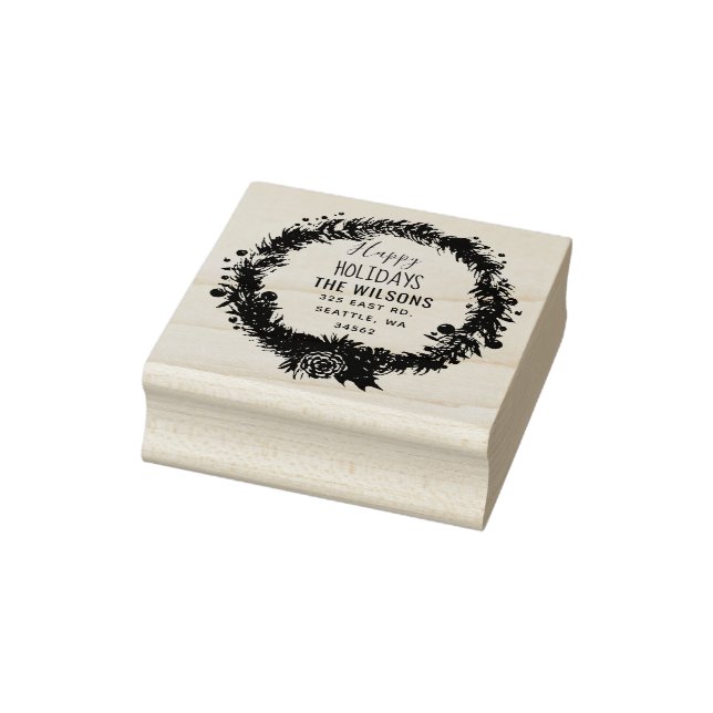 Tampons Encreurs Rustic Pine Wreath Holidays Adresse de retour (Tampon)