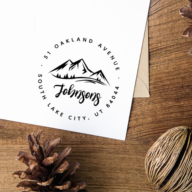 Tampons Encreurs Rustic Round Mountains Pines Adresse de retour (Rustic Round Mountains Pines Return Address Rubber Stamp)