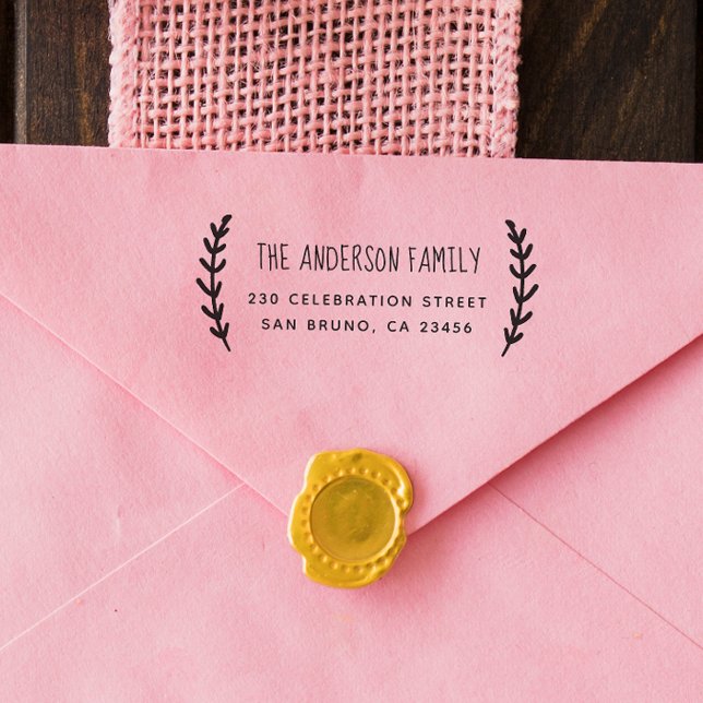 Tampons Encreurs Rustic Sprig | Nom de famille personnalisé et adre (Rubber Stamp Mock-up)