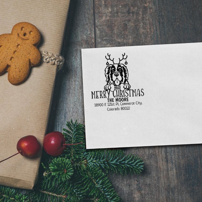 Tampons Encreurs Saint Bernard Dog Joyeux Noël Adresse de retour (Créateur téléchargé)