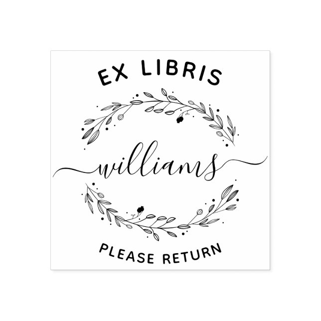 Tampons Encreurs Script Feuille rustique Nom de famille Ex Libris L (Impression)