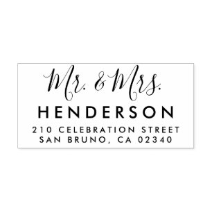 Tampons Encreurs Script moderne Mr & Mrs Mariage Adresse de retour