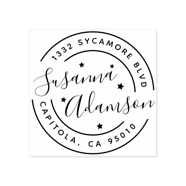 Tampons Encreurs Script moderne Nom complet Adresse de retour ronde (Impression)