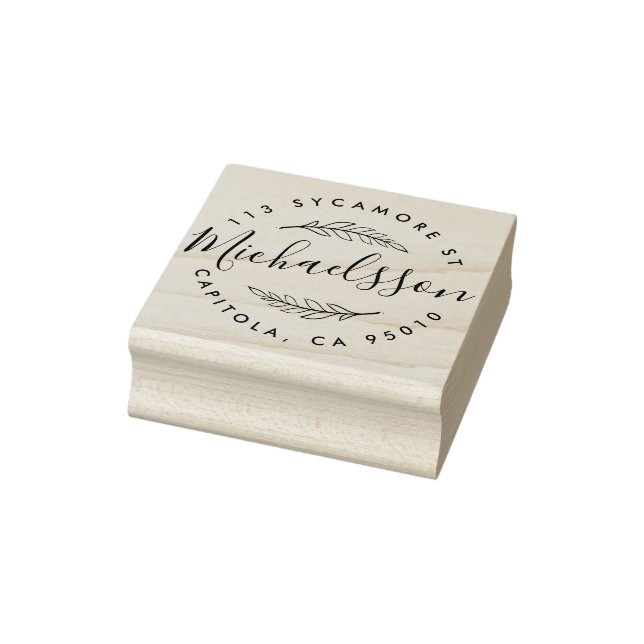 Tampons Encreurs Script Rustique Personnalisé Laurel Wreath Adresse (Tampon)